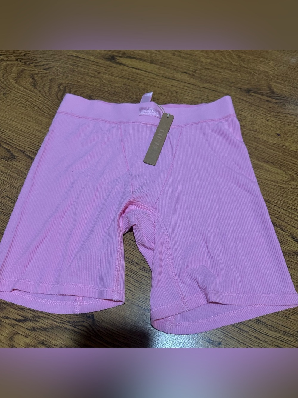 Skims Pink bubble gum Ribbed Stretch Bike Shorts size XS NWT elastic waist